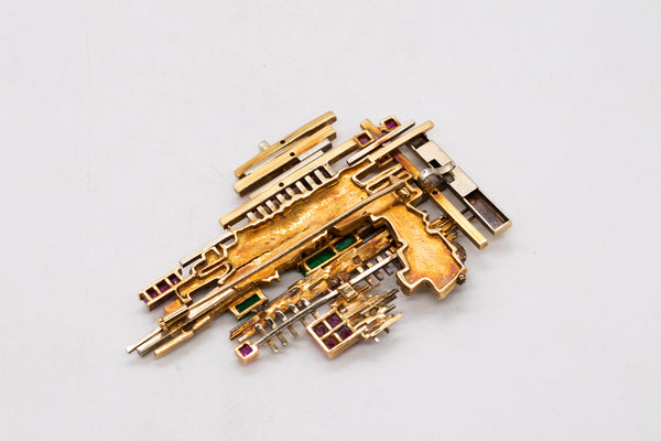 ARNALDO POMODORO 1963 Milan Geometric Sculptural Necklace In 18Kt Gold With Gemstones
