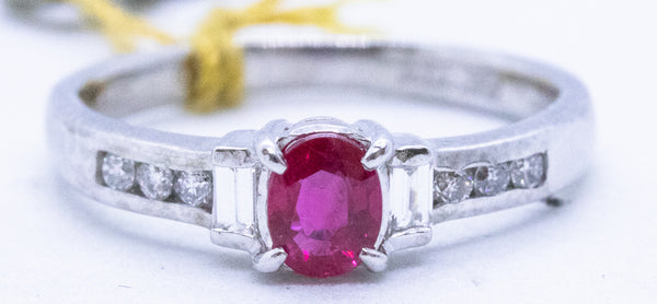 SALAVETTI PLATINUM RING WITH NATURAL RUBY AND DIAMONDS