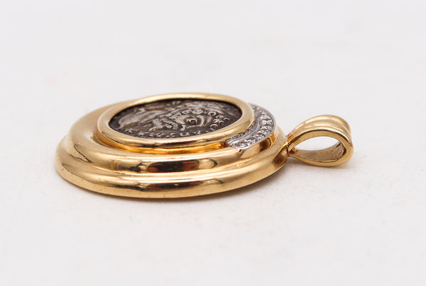 Ancient Roman 193-211 AD Denarius Coin Pendant In 18Kt Yellow Gold With Diamonds