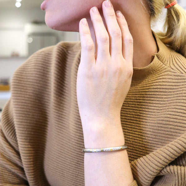 HENRICH & DENZEL Germany Bauhaus Bangle In Platinum 24Kt Gold Inlaid With 1.20 Ctw Diamonds