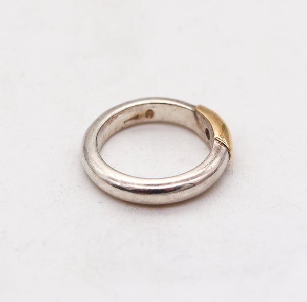 -Lalaounis 1970 Greece Band Ring In 18Kt Yellow Gold & Sterling With Sapphire