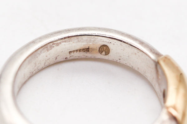 -Lalaounis 1970 Greece Band Ring In 18Kt Yellow Gold & Sterling With Sapphire