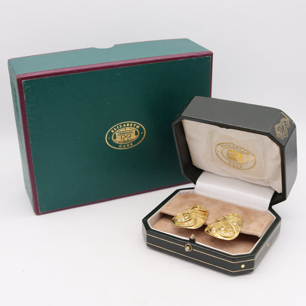 Elizabeth Gage England Naive Sculptural Clip On Earrings In 18Kt Gold With Diamonds