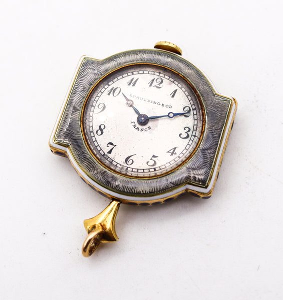 VERGER FRERES 1901 For Spaulding & Co Edwardian Watch-Pendant In Guilloche 18Kt Gold Platinum And Diamonds