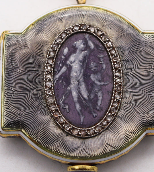 VERGER FRERES 1901 For Spaulding & Co Edwardian Watch-Pendant In Guilloche 18Kt Gold Platinum And Diamonds