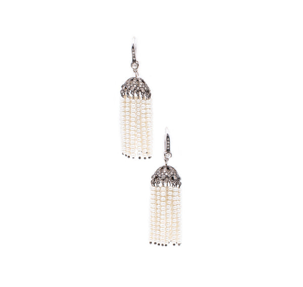 *Piranesi Italy Jeweled drop earrings in 18 kt gold with 2.07 Cts in diamonds & pearls