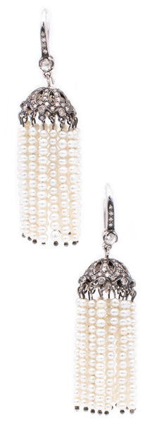 *Piranesi Italy Jeweled drop earrings in 18 kt gold with 2.07 Cts in diamonds & pearls