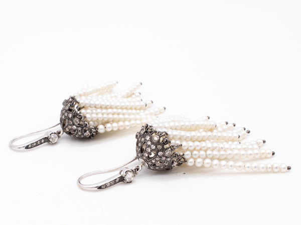 *Piranesi Italy Jeweled drop earrings in 18 kt gold with 2.07 Cts in diamonds & pearls
