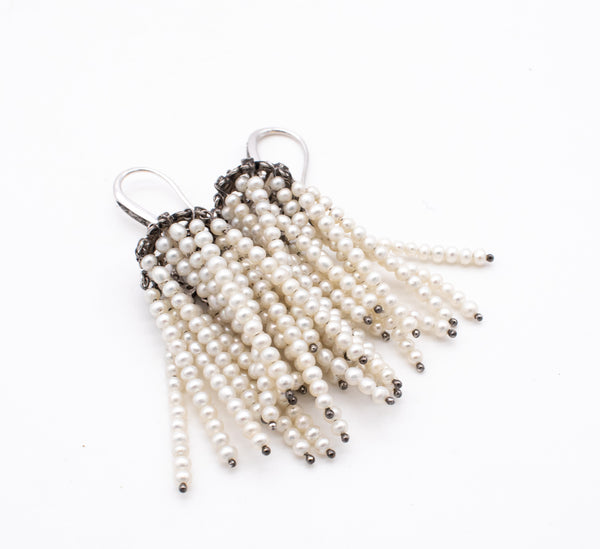 *Piranesi Italy Jeweled drop earrings in 18 kt gold with 2.07 Cts in diamonds & pearls