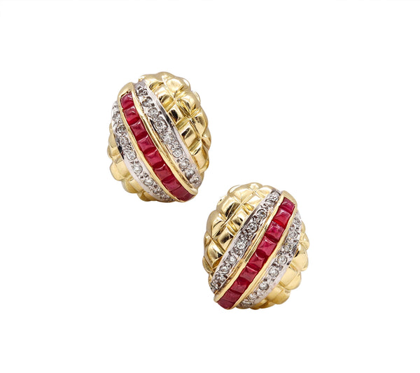 Modern 1970 Gem Set Clips Earrings In 18Kt Yellow Gold With 3.42 Cts In Rubies And Diamonds