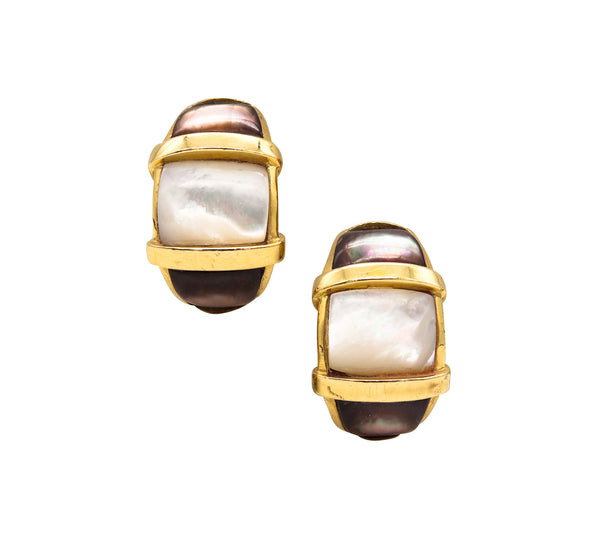 Andrew Clunn New York Hoop Earrings In 18 Kt Yellow Gold With White & Black Nacre