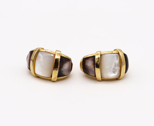 Andrew Clunn New York Hoop Earrings In 18 Kt Yellow Gold With White & Black Nacre