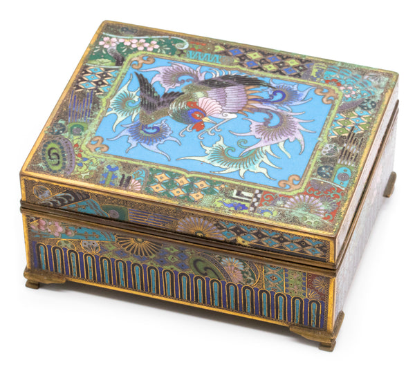 JAPAN 1900 MEIJI PERIOD CLOISONNE ENAMELED BRONZE BOX