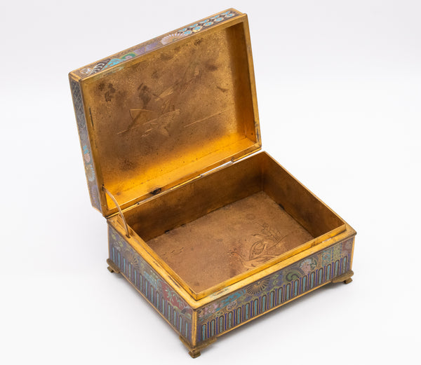 JAPAN 1900 MEIJI PERIOD CLOISONNE ENAMELED BRONZE BOX