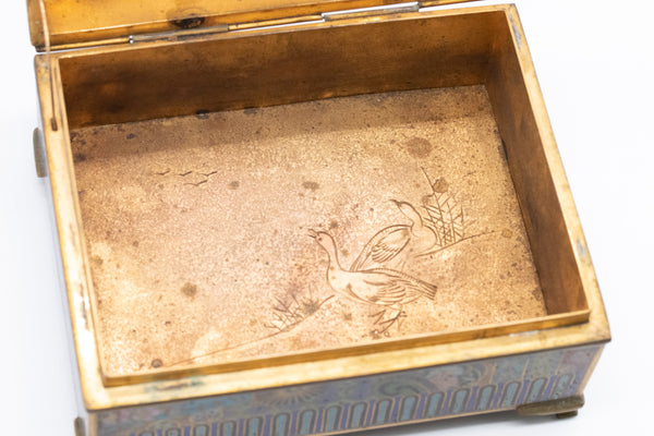 JAPAN 1900 MEIJI PERIOD CLOISONNE ENAMELED BRONZE BOX