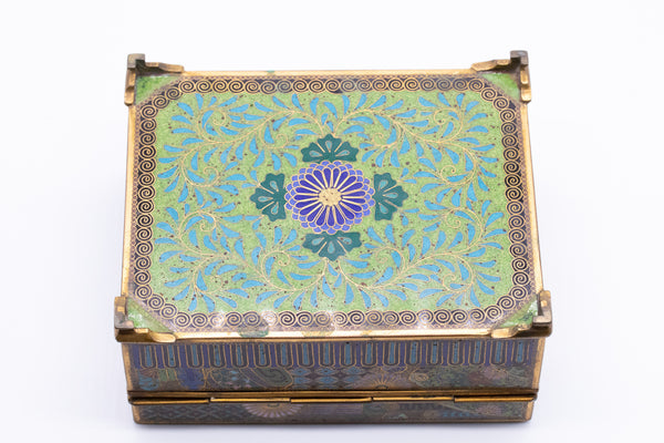 JAPAN 1900 MEIJI PERIOD CLOISONNE ENAMELED BRONZE BOX