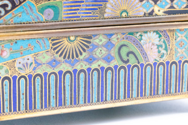 JAPAN 1900 MEIJI PERIOD CLOISONNE ENAMELED BRONZE BOX