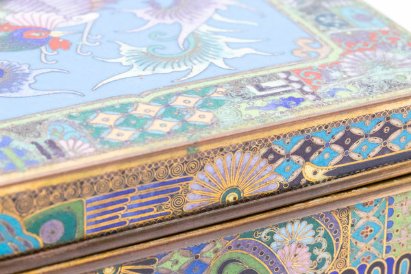 JAPAN 1900 MEIJI PERIOD CLOISONNE ENAMELED BRONZE BOX