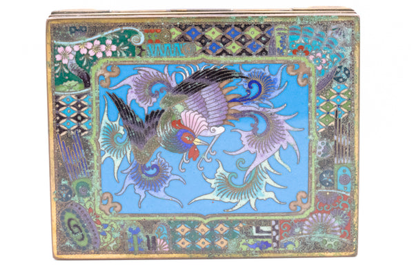 JAPAN 1900 MEIJI PERIOD CLOISONNE ENAMELED BRONZE BOX