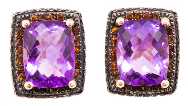 AMETHYST RED DIAMONDS 14 KT PINK GOLD EARRINGS