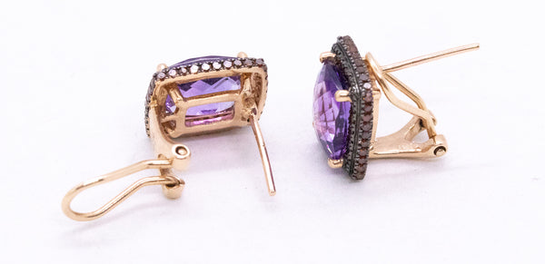 AMETHYST RED DIAMONDS 14 KT PINK GOLD EARRINGS