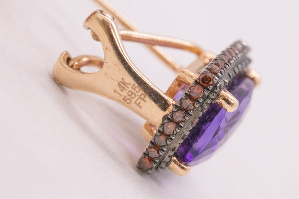 AMETHYST RED DIAMONDS 14 KT PINK GOLD EARRINGS