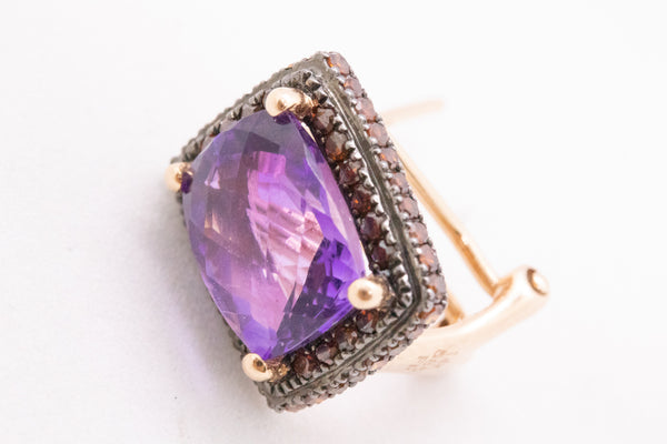 AMETHYST RED DIAMONDS 14 KT PINK GOLD EARRINGS