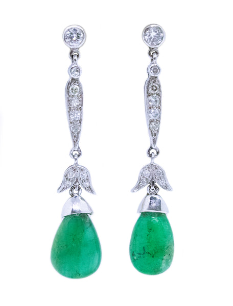 EMERALD BRIOLETTE & DIAMONDS ANTIQUE 18 KT EARRINGS