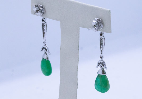 EMERALD BRIOLETTE & DIAMONDS ANTIQUE 18 KT EARRINGS