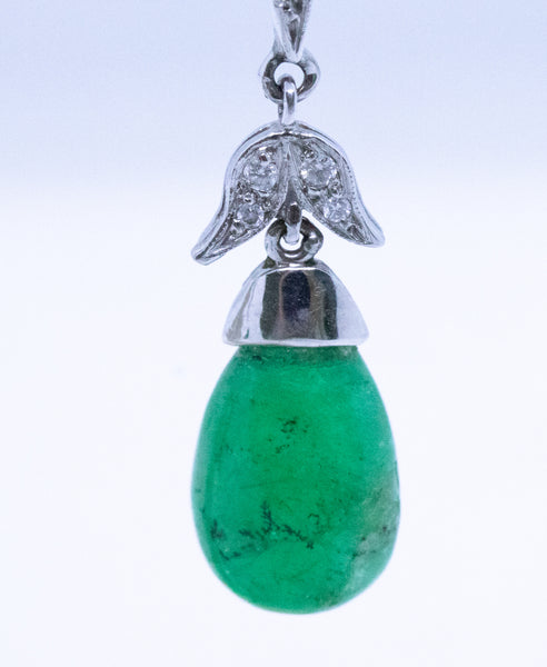 EMERALD BRIOLETTE & DIAMONDS ANTIQUE 18 KT EARRINGS