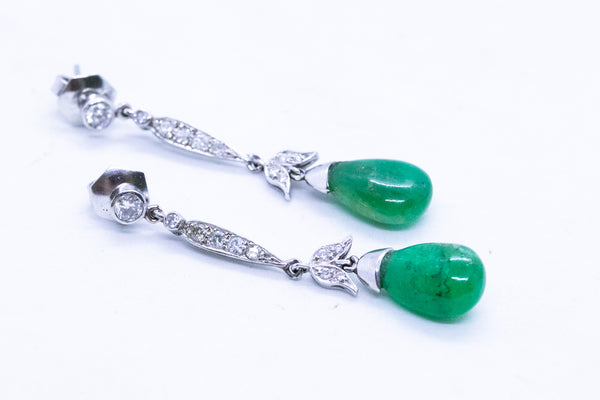 EMERALD BRIOLETTE & DIAMONDS ANTIQUE 18 KT EARRINGS