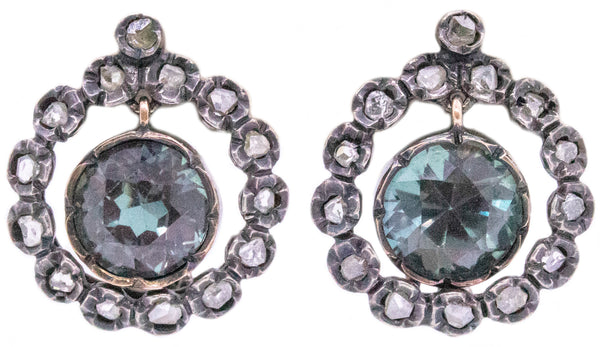 AUSTRO-HUNGARIAN ALEXANDRITE & DIAMONDS 15 KT GOLD / SILVER EARRINGS