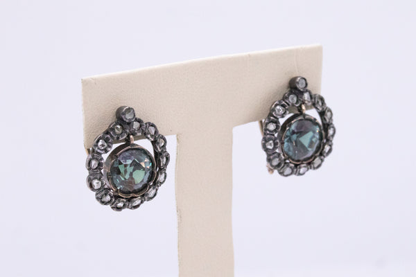 AUSTRO-HUNGARIAN ALEXANDRITE & DIAMONDS 15 KT GOLD / SILVER EARRINGS