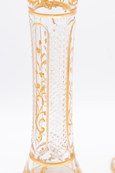 FRANCE, 1870 NAPOLEON III, BACCARAT PAIR OF CUT GLASS VASES WITH GOLD GILD