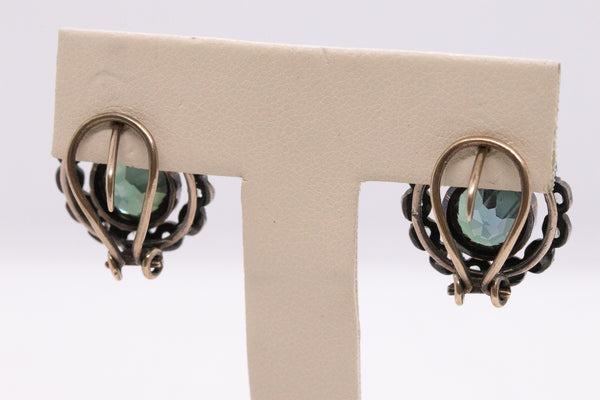 AUSTRO-HUNGARIAN ALEXANDRITE & DIAMONDS 15 KT GOLD / SILVER EARRINGS