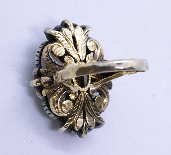 AUSTRO-HUNGARIAN ANTIQUE 18 KT GOLD RING WITH 2.10 Ctw EMERALD & DIAMONDS