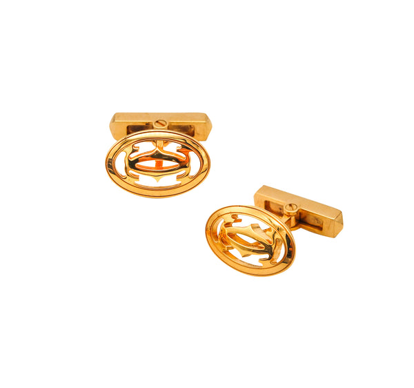 Cartier Paris Double C De Cartier Geometric Cufflinks In Solid 18 Kt Yellow Gold