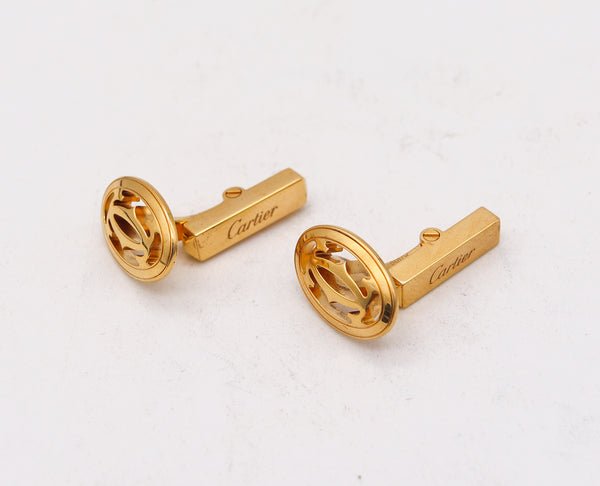 Cartier Paris Double C De Cartier Geometric Cufflinks In Solid 18 Kt Yellow Gold