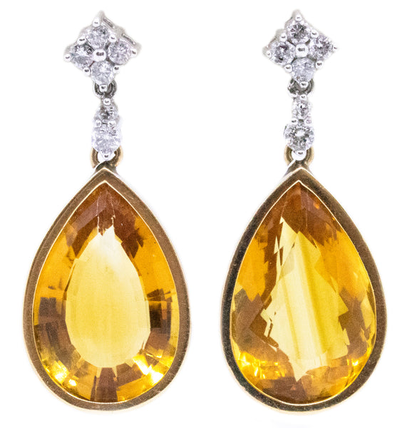 ORANGE CITRINE & DIAMONDS DINGING 14 KT EARRINGS