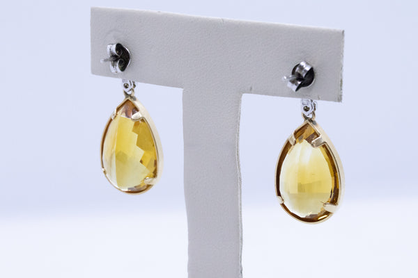 ORANGE CITRINE & DIAMONDS DINGING 14 KT EARRINGS