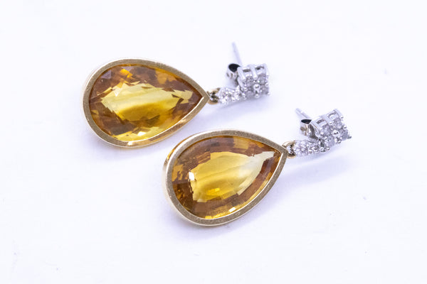 ORANGE CITRINE & DIAMONDS DINGING 14 KT EARRINGS