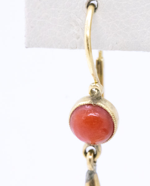 ANTIQUE ITALIAN CORAL DROPS  EARRINGS