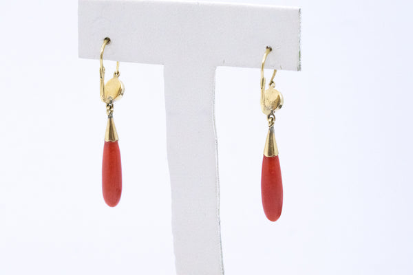ANTIQUE ITALIAN CORAL DROPS  EARRINGS