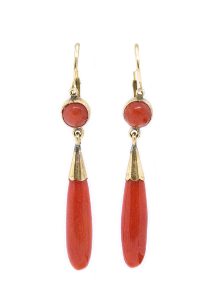 ANTIQUE ITALIAN CORAL DROPS  EARRINGS