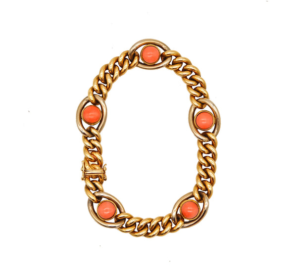 Carlo Weingrill Verona 1960 Stations Links Bracelet In 18Kt Yellow Gold With Coral