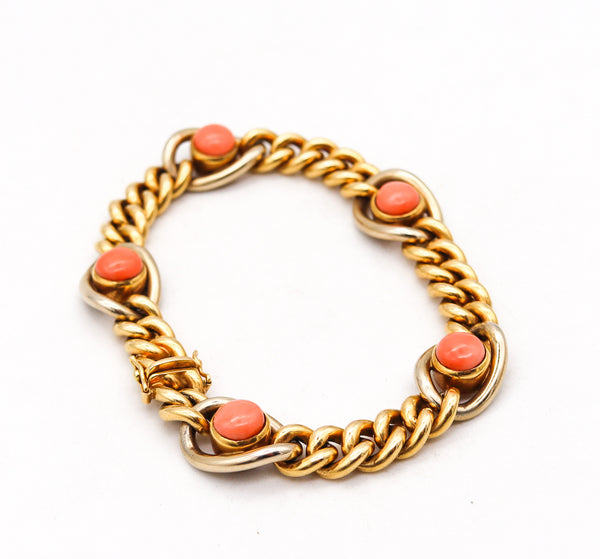 Carlo Weingrill Verona 1960 Stations Links Bracelet In 18Kt Yellow Gold With Coral