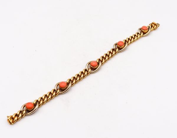 Carlo Weingrill Verona 1960 Stations Links Bracelet In 18Kt Yellow Gold With Coral