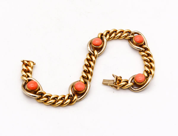 Carlo Weingrill Verona 1960 Stations Links Bracelet In 18Kt Yellow Gold With Coral