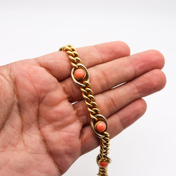 Carlo Weingrill Verona 1960 Stations Links Bracelet In 18Kt Yellow Gold With Coral
