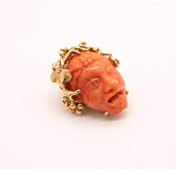 Spritzer And Fuhrmann 18Kt Gold Pendant With Bacchus Head Carved In Coral